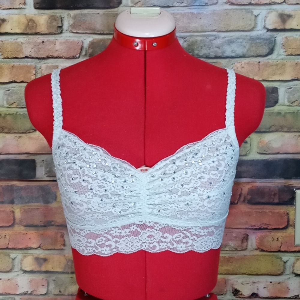 Pink VS Stone Embellished Lace Bralette Sz S